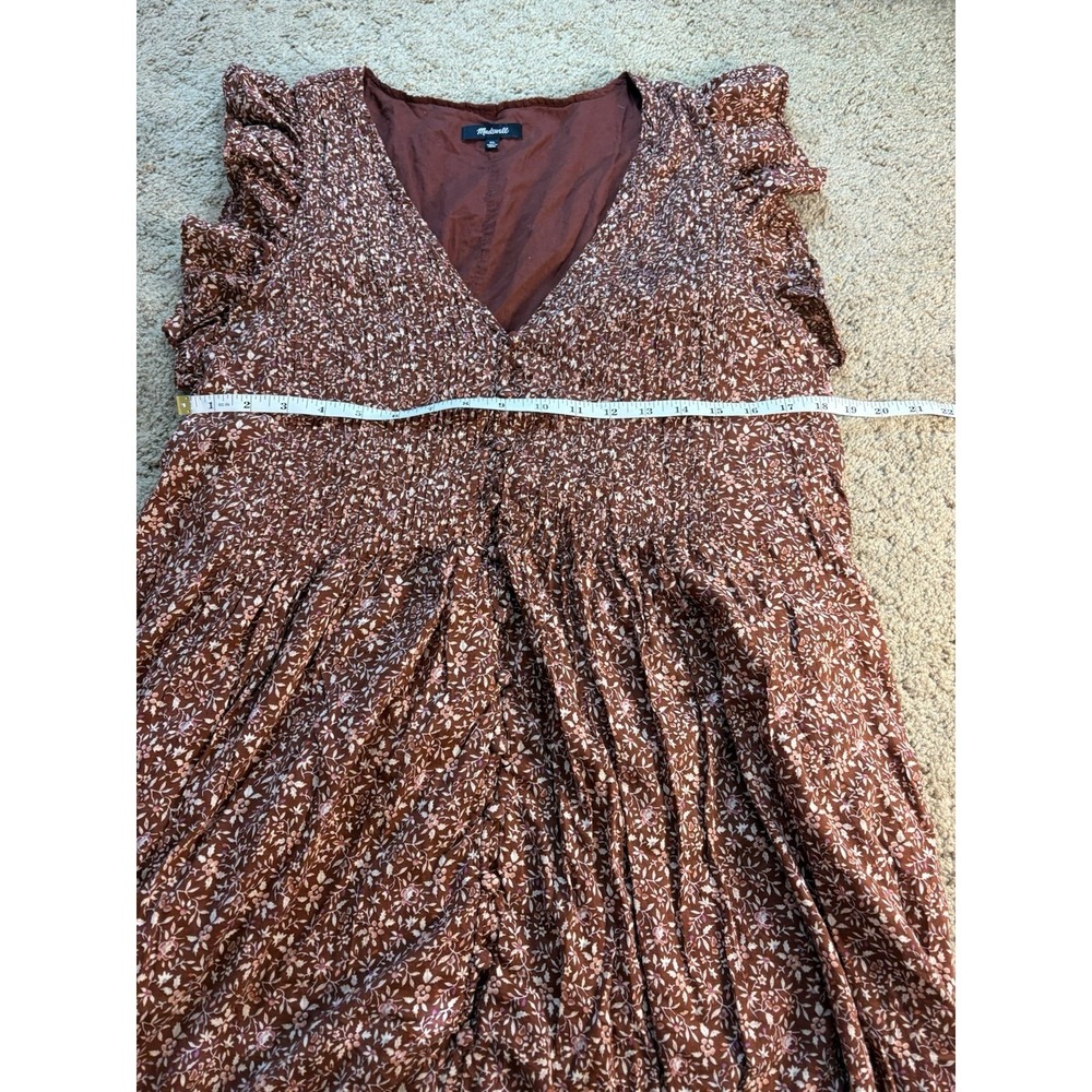 Madewell Pintuck Mini Dress Women XL Florentine Floral Flutter Sleeves Lined - Picture 6 of 7